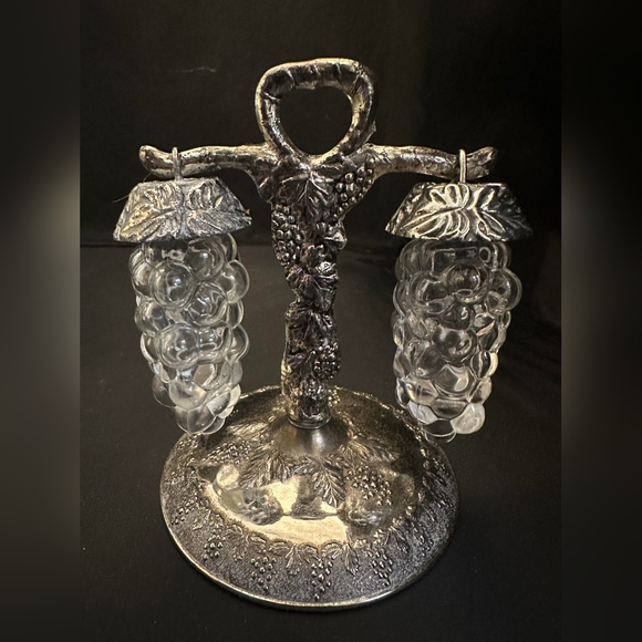 Pair Hanging Glass Grapes Salt Pepper Shaker Vine Stand Vintage Japan Price Imp. - Picture 9 of 10